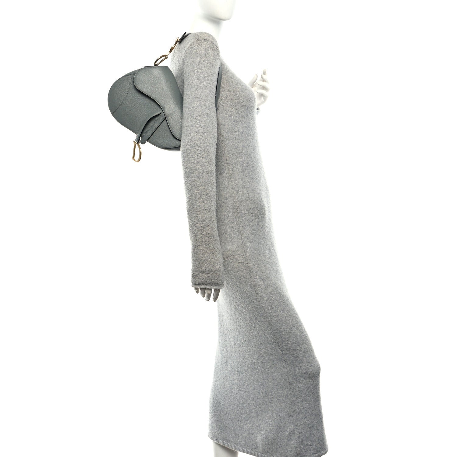Christian Dior Grained Calfskin Saddle Bag Grey Stone