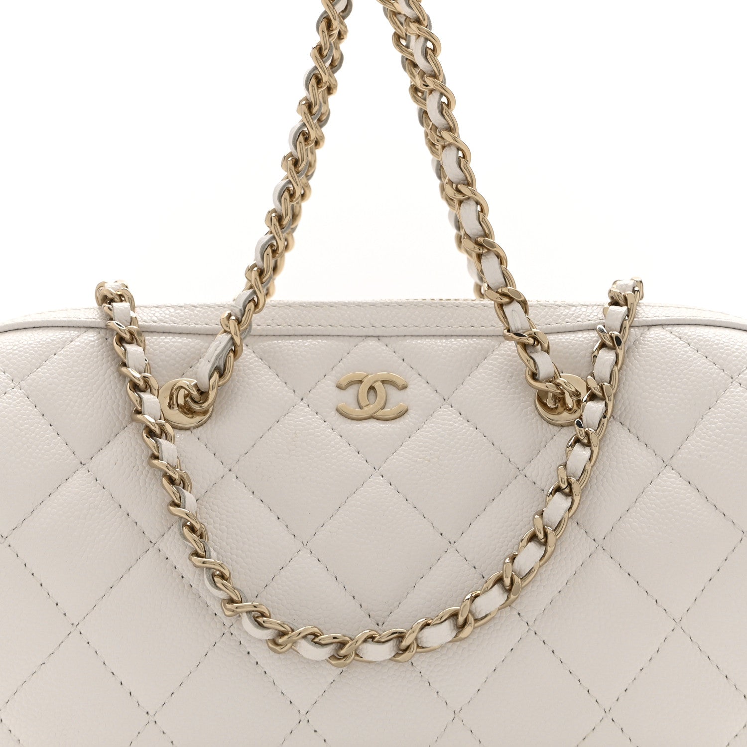 Chanel Caviar Quilted Barrel Clutch With Chain White