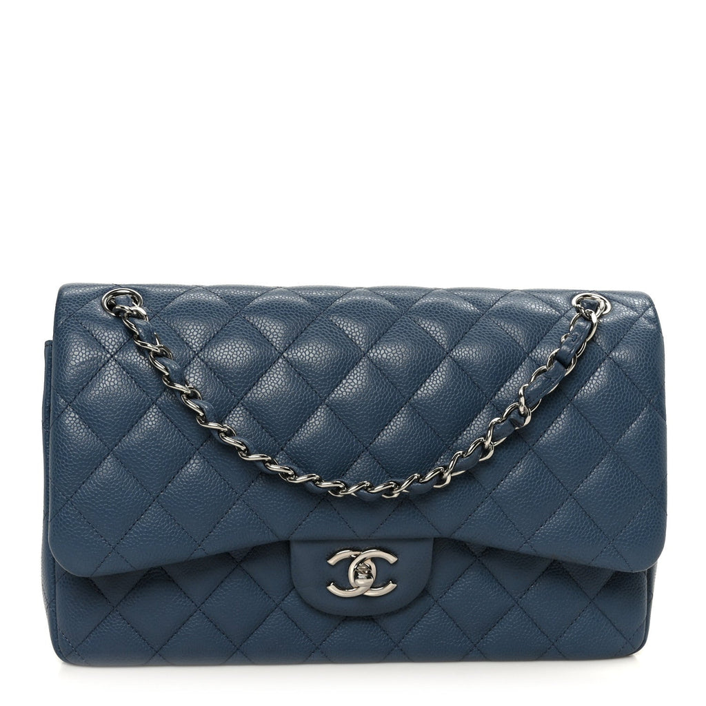 Chanel Caviar Quilted Jumbo Double Flap Blue