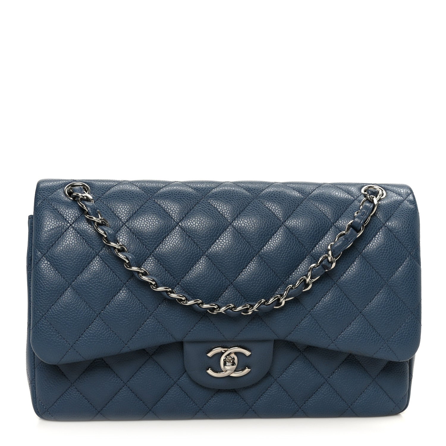 Chanel Caviar Quilted Jumbo Double Flap Blue