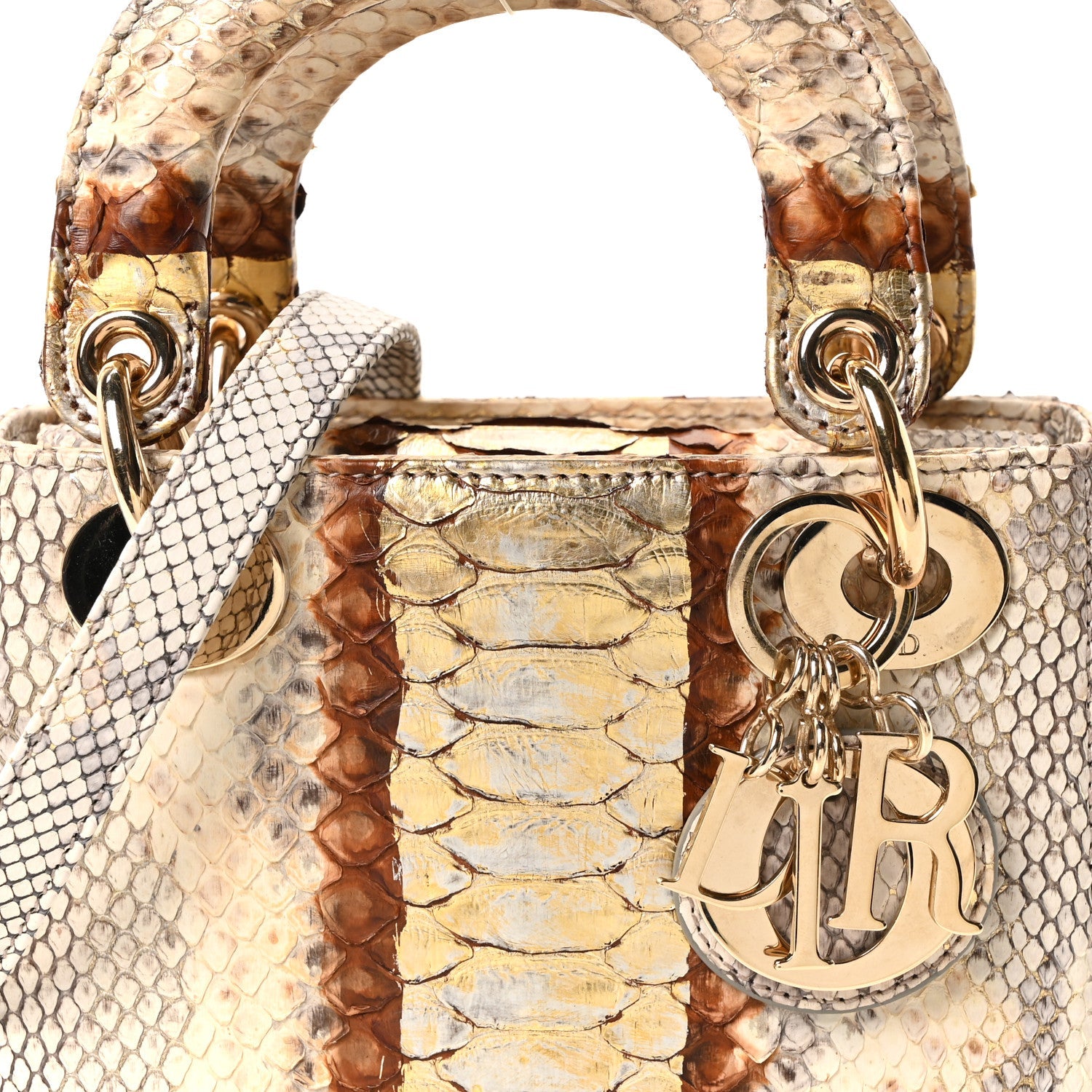 Christian Dior Snakeskin Mini Lady Dior Beige Gold