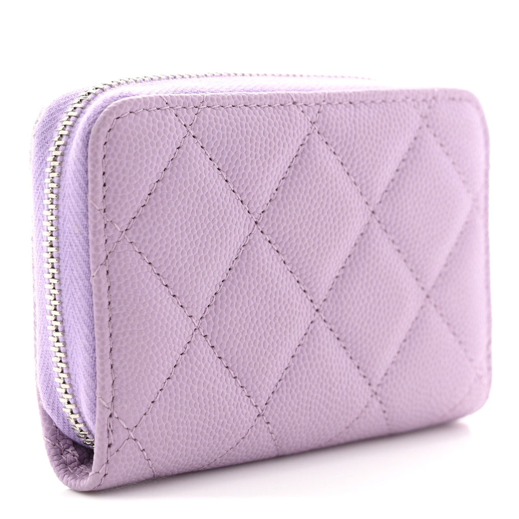 Caviar Quilted CC Logo Zip Coin Purse Purple