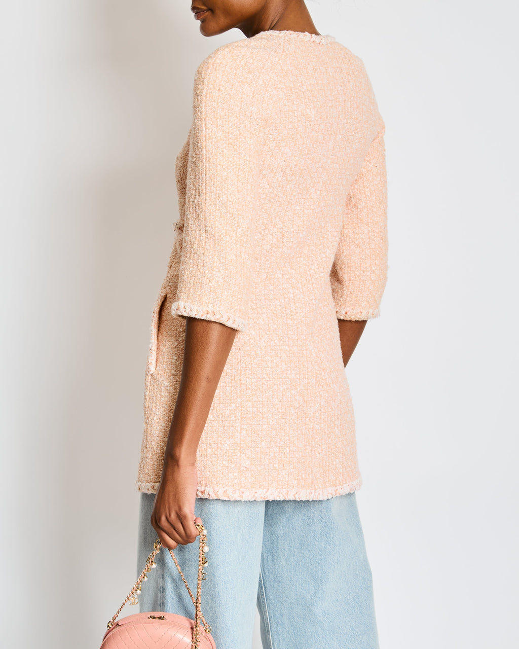 Chanel 07/P Pink and White Tweed Embellished Buttons Jacket with Pockets Size FR 34 (UK 6)