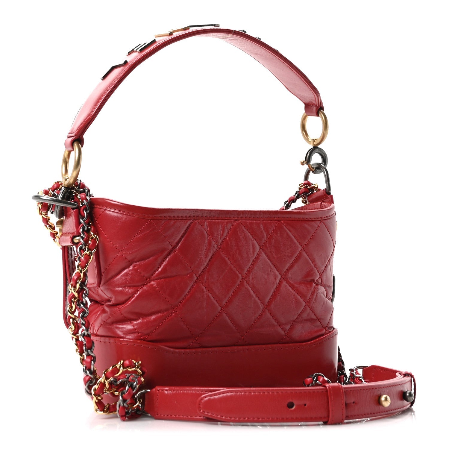 Chanel Aged Calfskin Quilted Small Gabrielle Logo Hobo Red