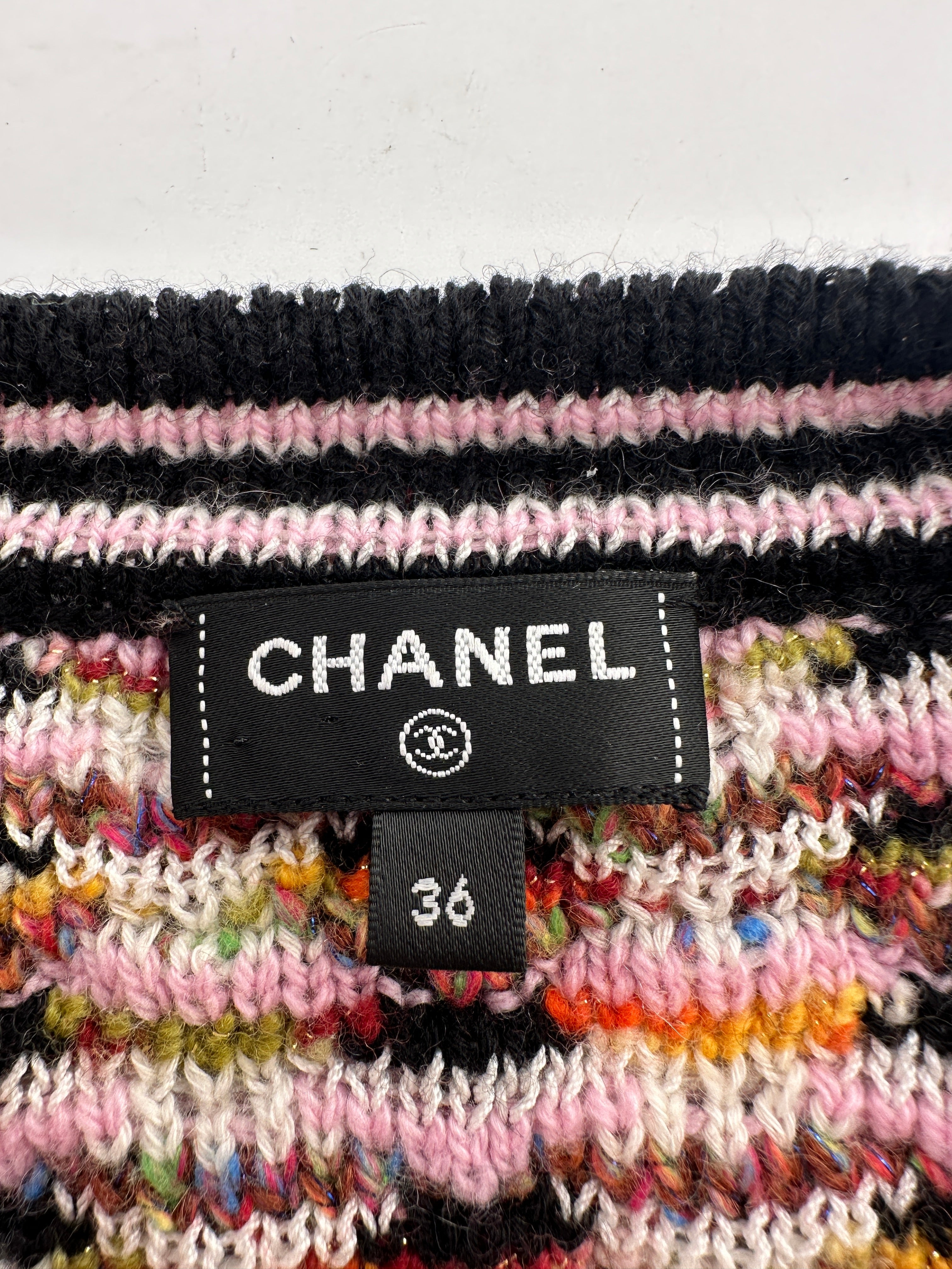 Chanel Multi-Colour Long Sleeve Cashmere Blend Knit Cardigan with Silver CC Logo Buttons Size FR 36 (UK 8)