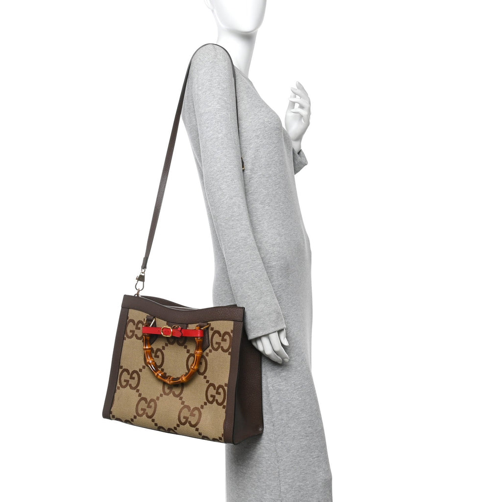 Gucci Monogram Jumbo GG Textured Dollar Calfskin Medium Diana Tote Bag Camel Ebony New Acero Pomegranate Red