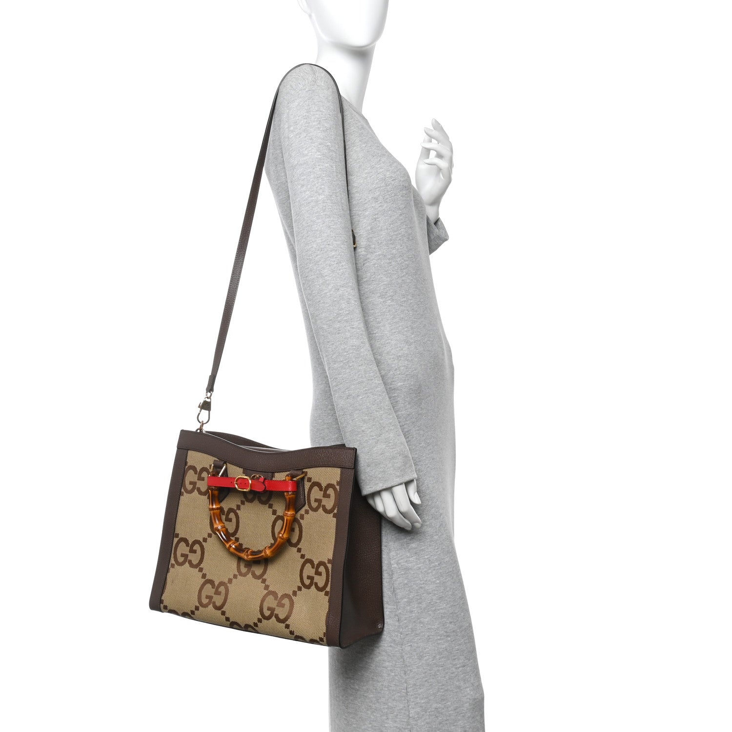Gucci Monogram Jumbo GG Textured Dollar Calfskin Medium Diana Tote Bag Camel Ebony New Acero Pomegranate Red