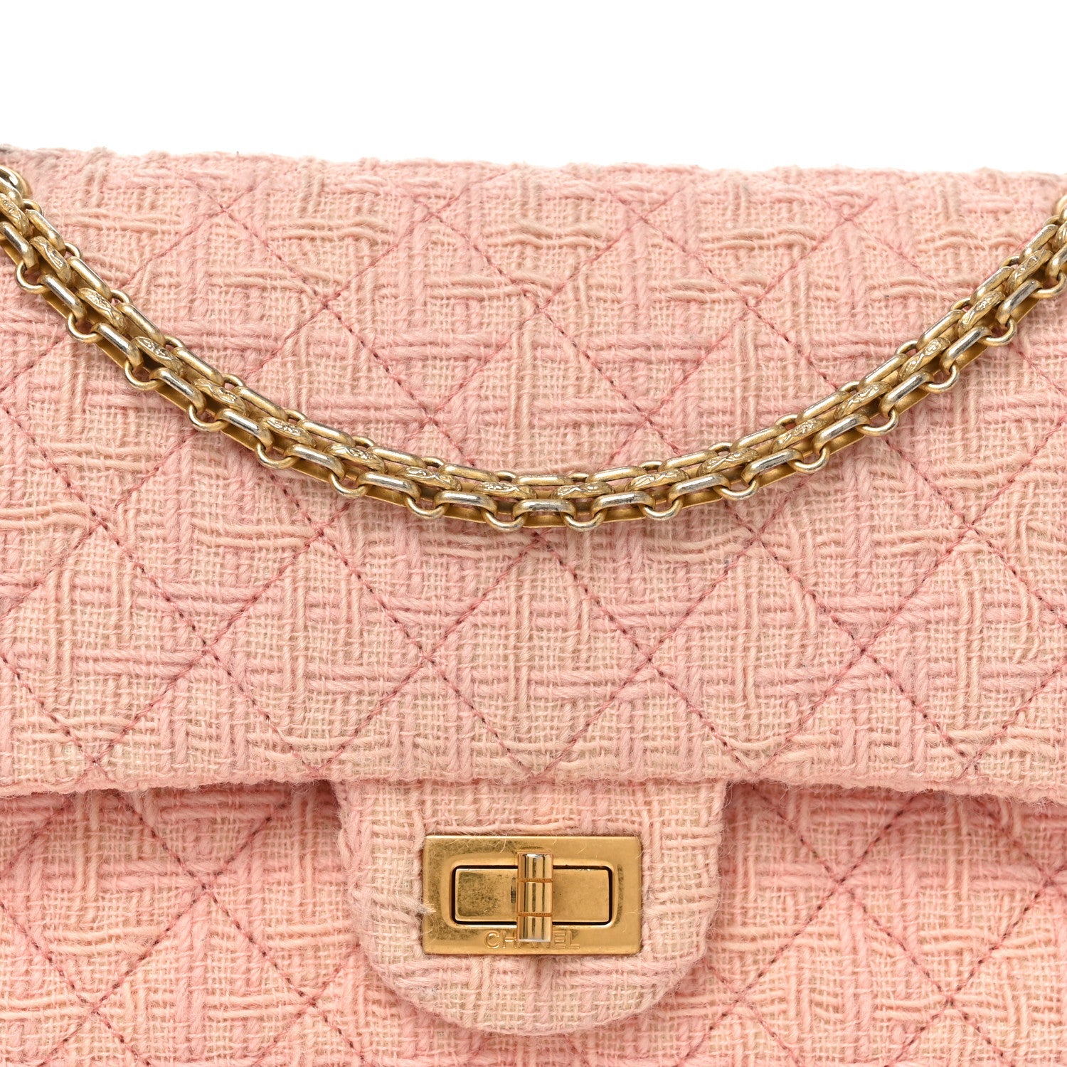 Chanel Wool Tweed Quilted 2.55 Reissue 225 Flap Light Pink