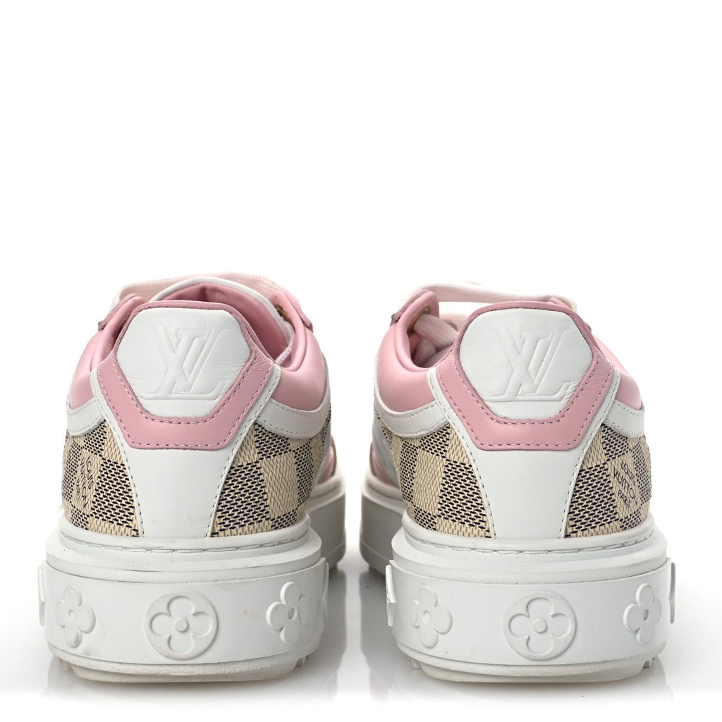 Louis Vuitton Monogram Embossed Calfskin Damier Azur Time Out Sneakers 36 Rose Clair Pink