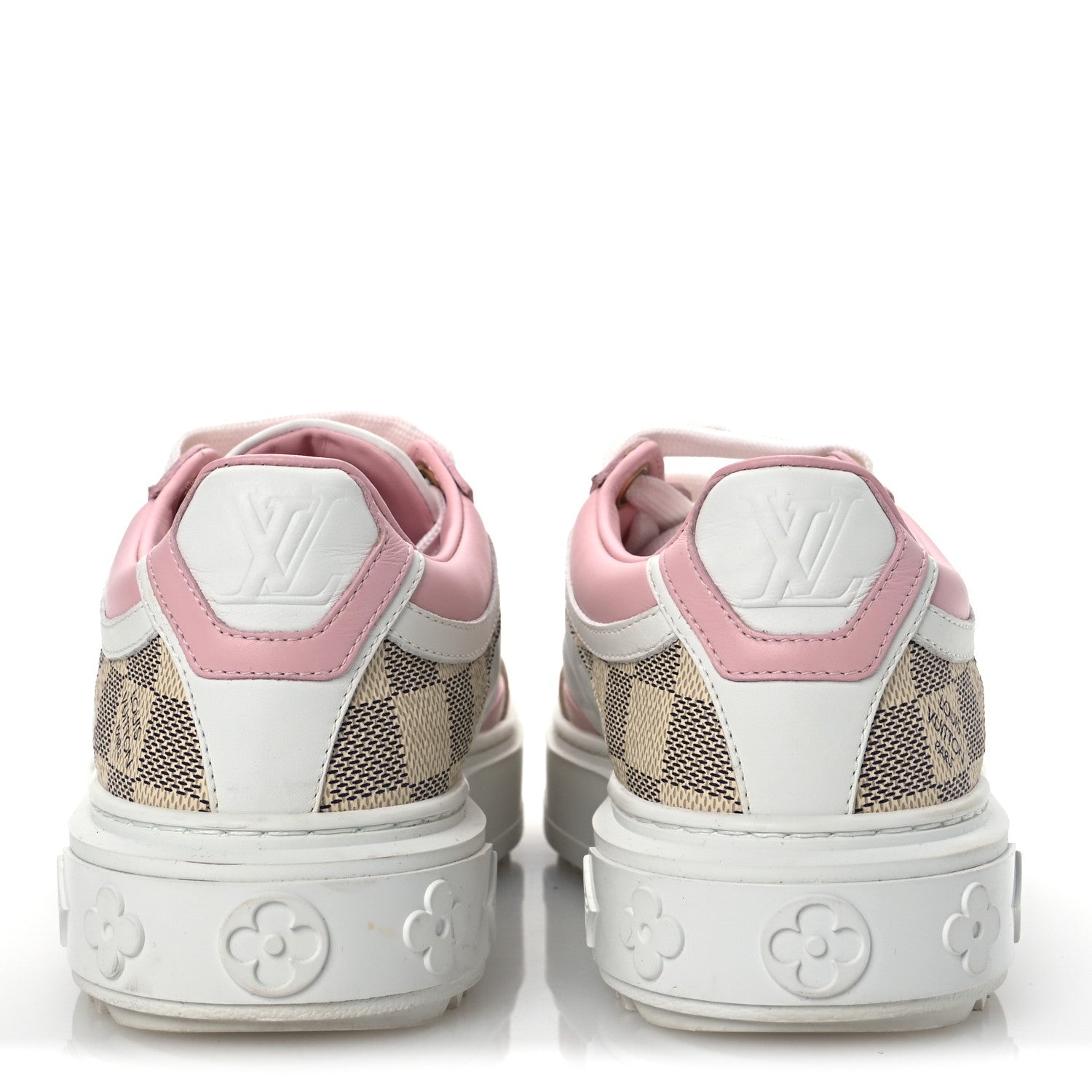 Louis Vuitton Monogram Embossed Calfskin Damier Azur Time Out Sneakers 36 Rose Clair Pink