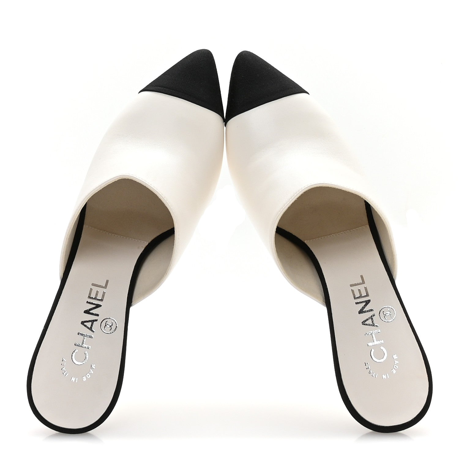 Lambskin Grosgrain Cap Toe Pearl Mule 38 Beige Black