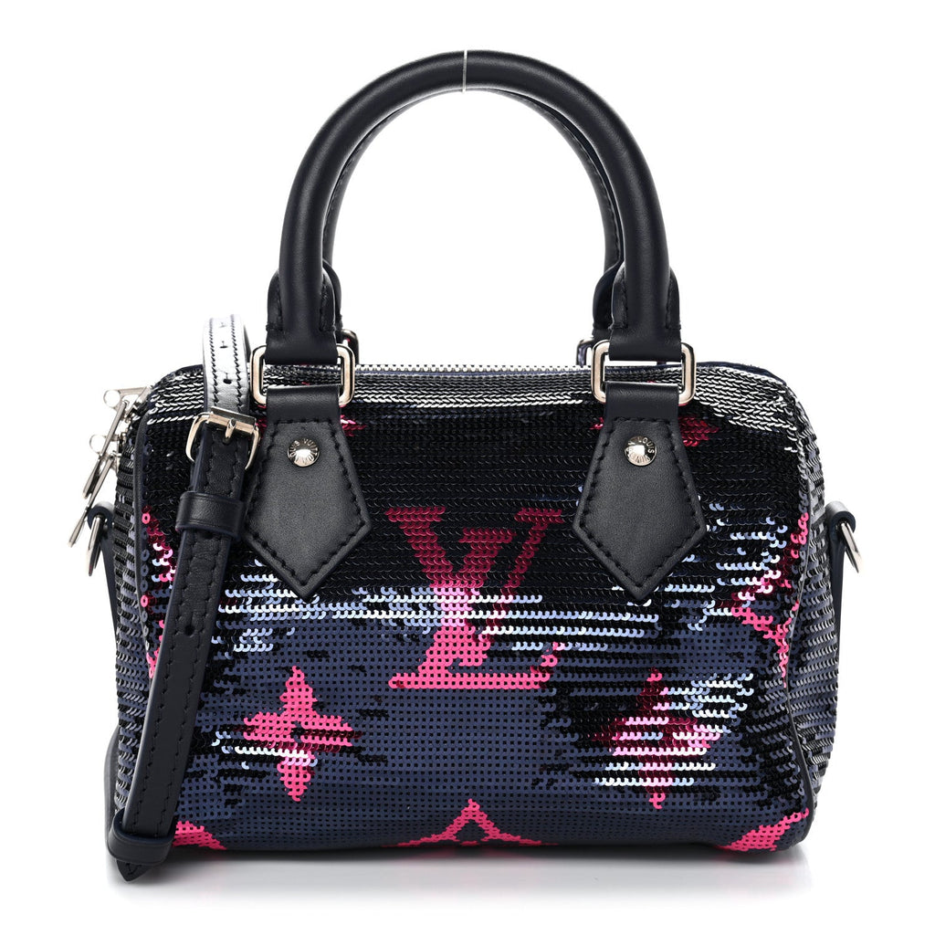 Louis Vuitton Giant Monogram Sequins Speedy Bandouliere 18 Navy Fuchsia