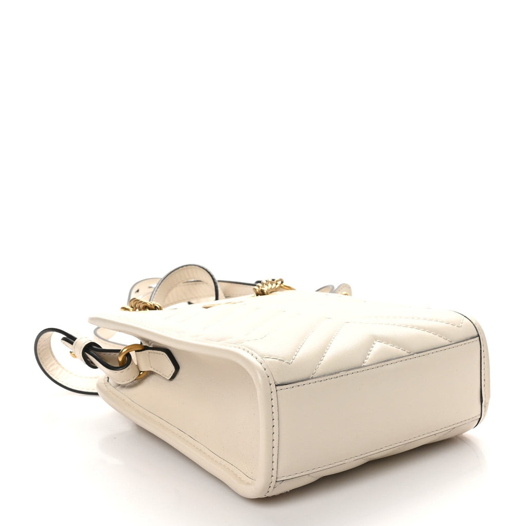 Gucci Calfskin Matelasse Chevron Mini GG Marmont Tote Mystic White