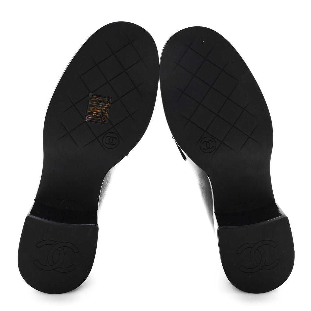 Chanel Shiny Calfskin Logo Loafers 36.5 Black