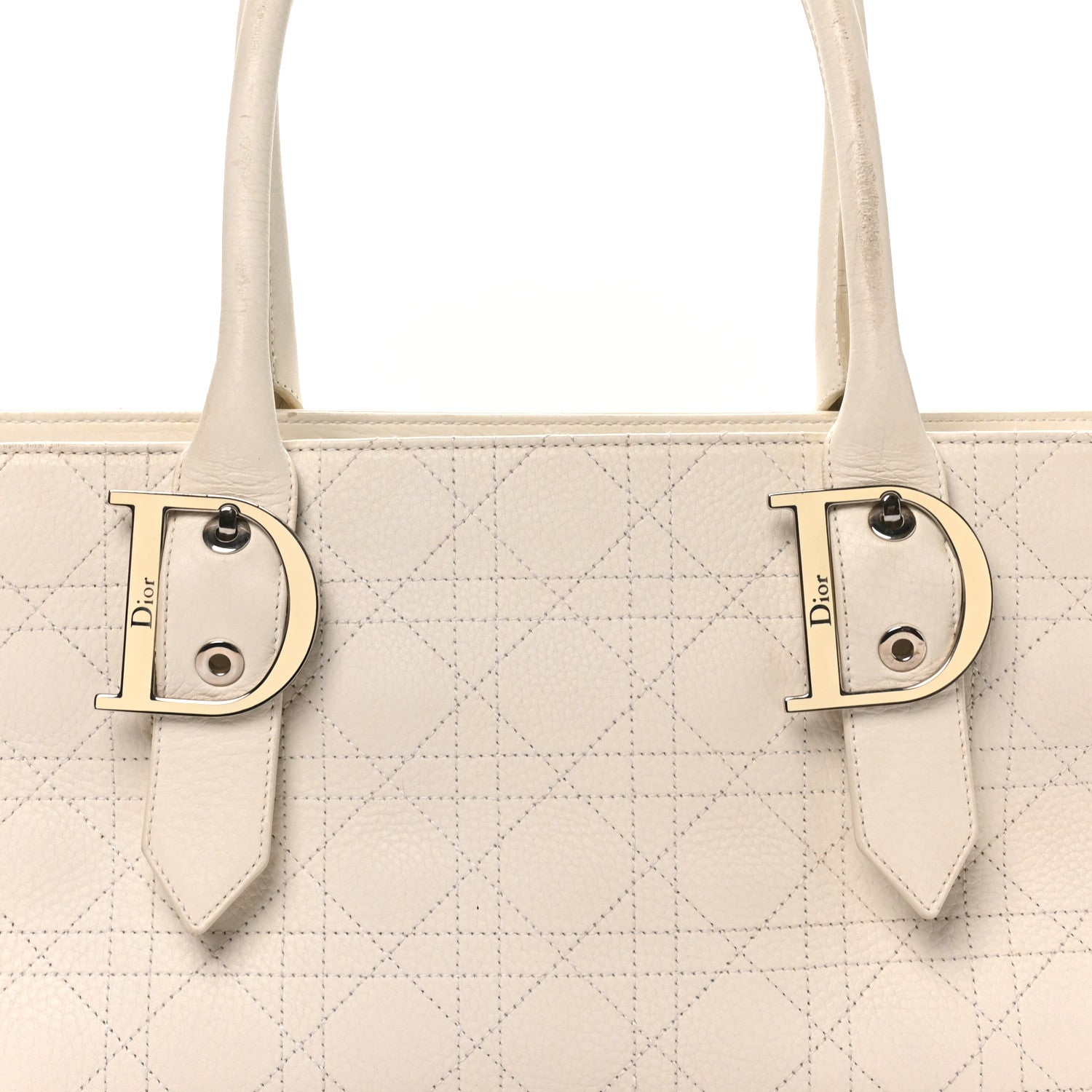 Christian Dior Calfskin Cannage D Buckle East West Tote White