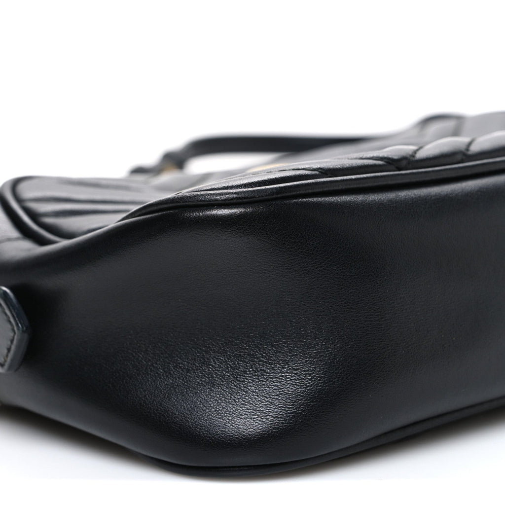 Gucci Calfskin Matelasse Small GG Marmont Chain Shoulder Bag Black