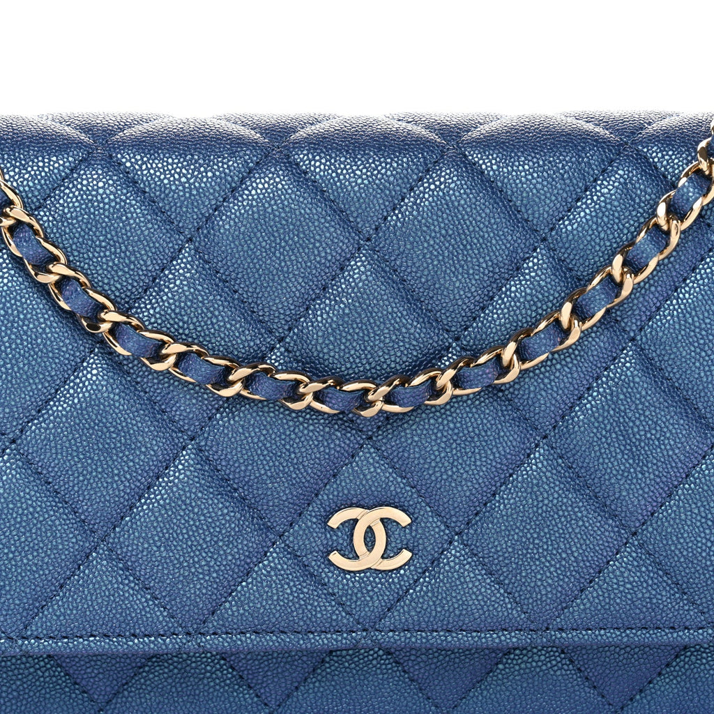 Chanel Iridescent Caviar Quilted Wallet on Chain WOC Dark Blue