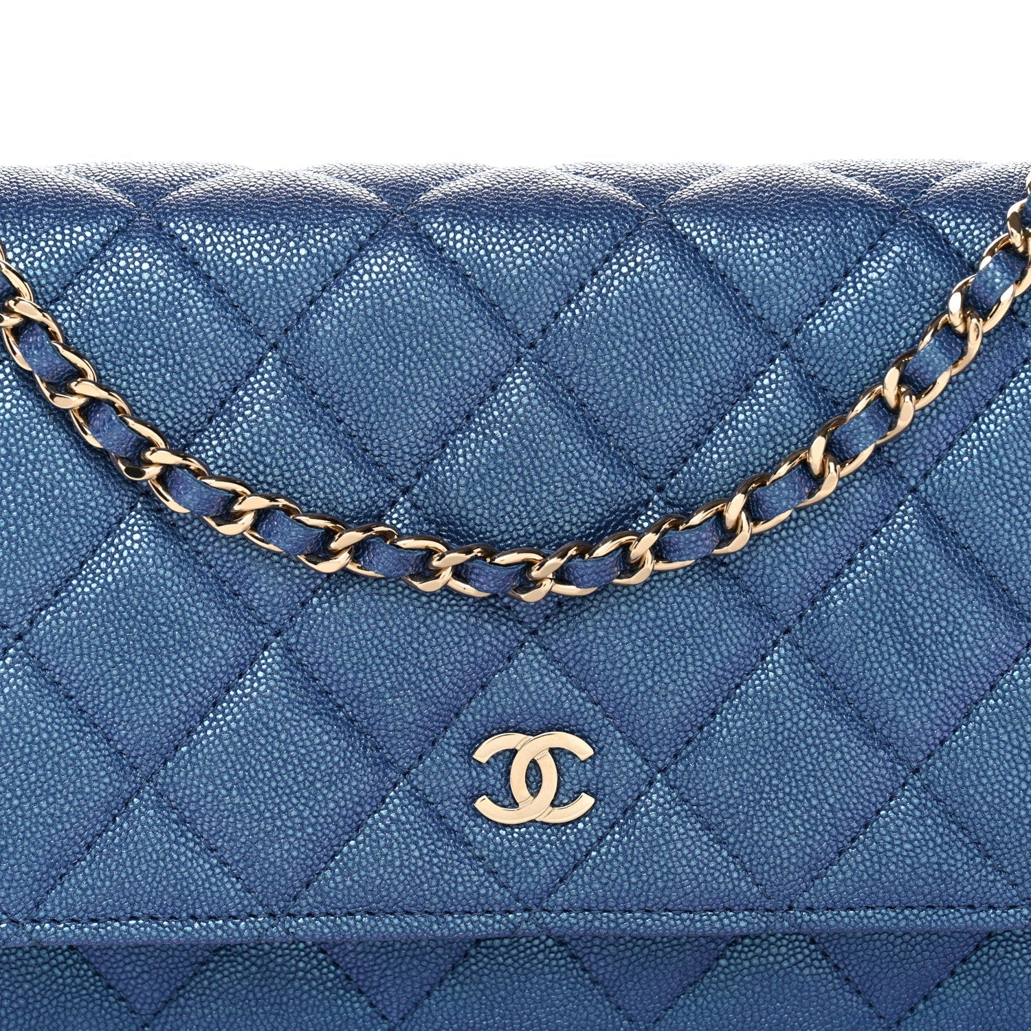 Chanel Iridescent Caviar Quilted Wallet on Chain WOC Dark Blue