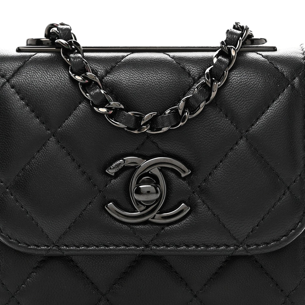 Chanel Lambskin Quilted Mini Trendy CC Clutch With Chain So Black