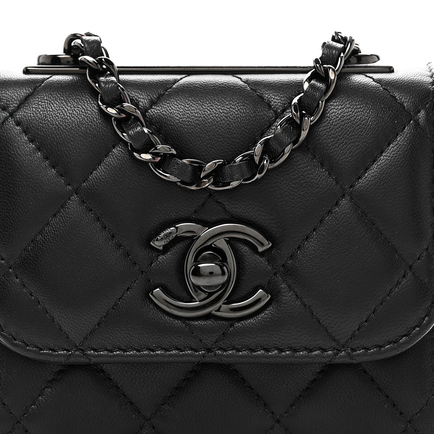 Chanel Lambskin Quilted Mini Trendy CC Clutch With Chain So Black