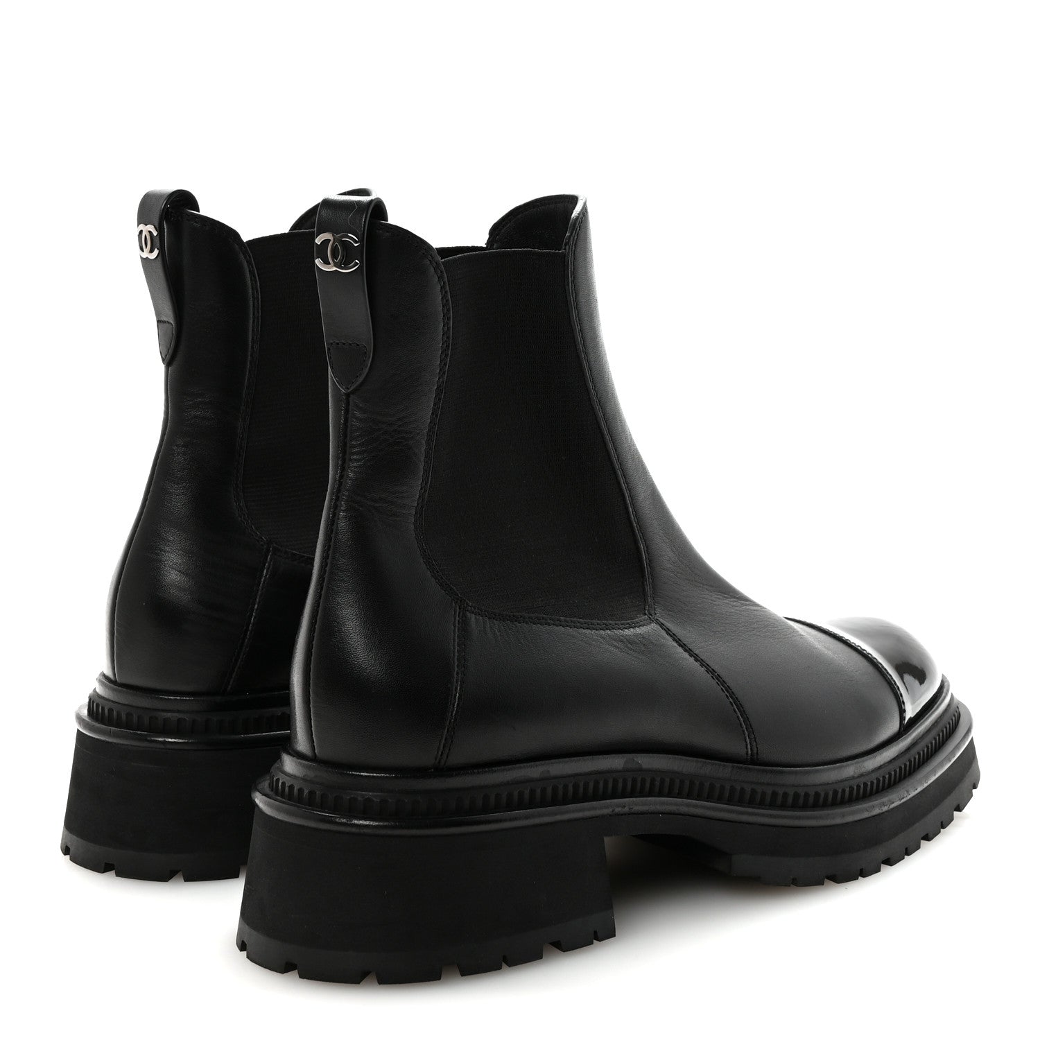 Calfskin Patent Cap Toe Ankle Boots 39.5 Black