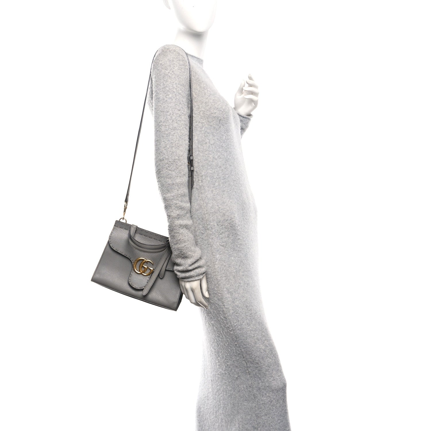 Gucci Cellarius Calfskin Mini GG Marmont Top Handle Bag Deep Grey