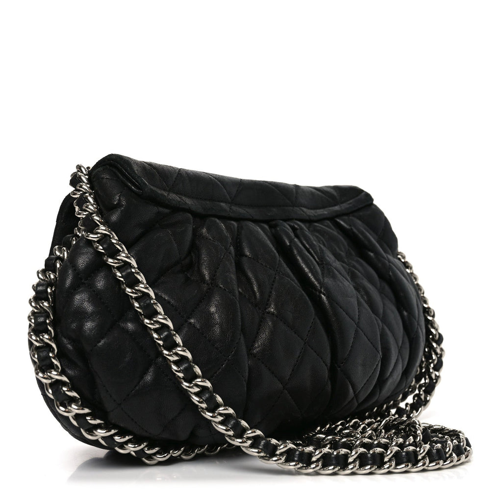 Chanel Washed Lambskin Quilted Medium Chain Around Messenger Black
