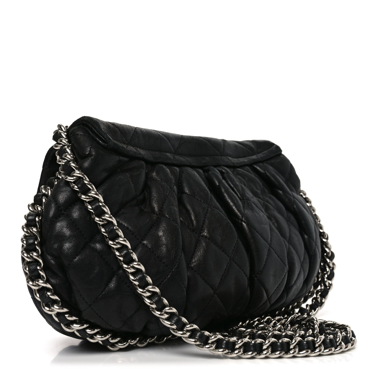 Chanel Washed Lambskin Quilted Medium Chain Around Messenger Black