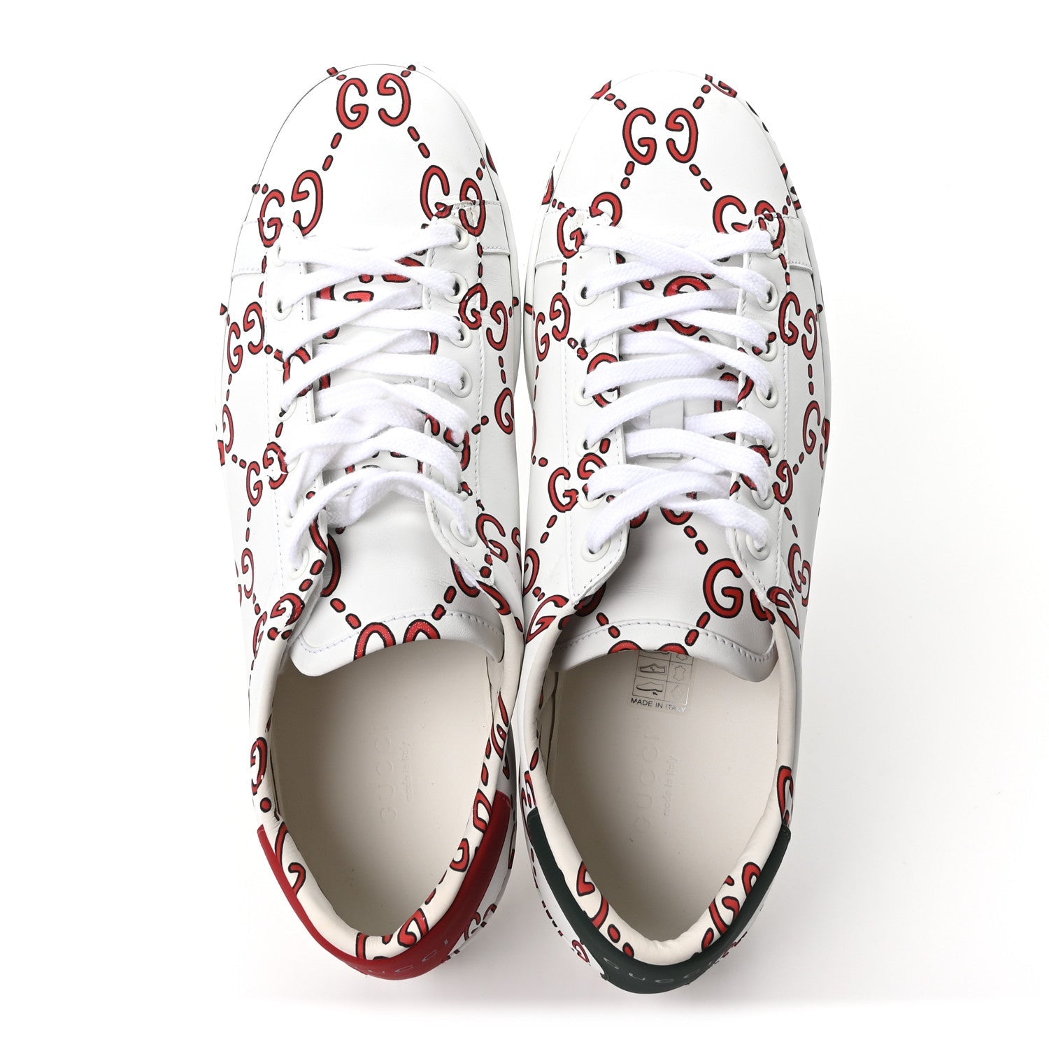 Gucci Calfskin GucciGhost Print Womens Ace Sneakers 40.5 White Hibiscus Red