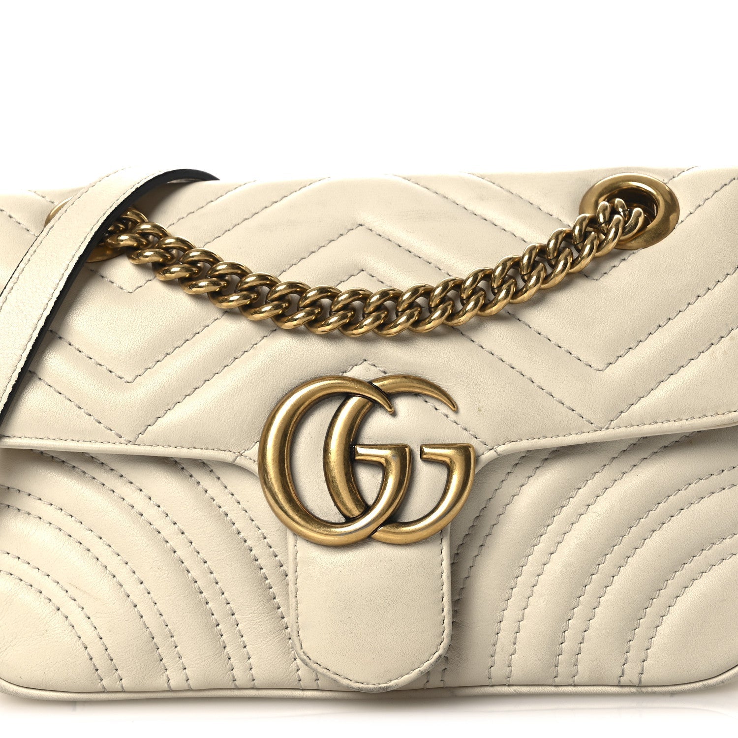 Gucci Calfskin Matelasse Mini GG Marmont Shoulder Bag White