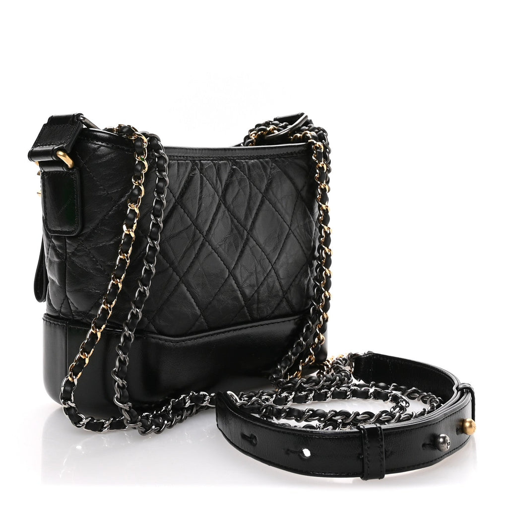 Chanel Aged Calfskin Quilted Small Gabrielle Hobo Black