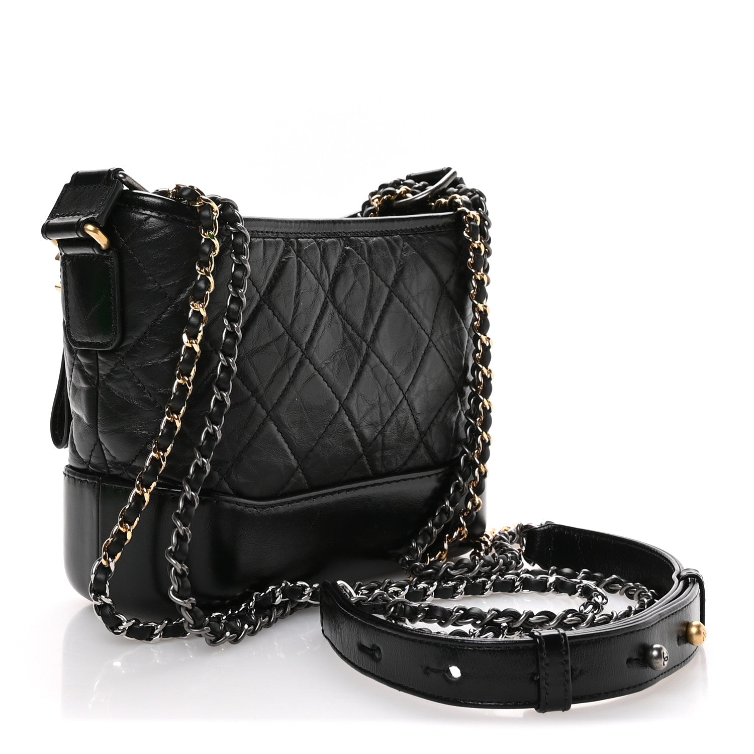 Chanel Aged Calfskin Quilted Small Gabrielle Hobo Black