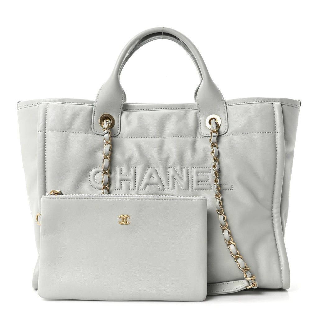Chanel Calfskin Small Deauville Tote Light Grey