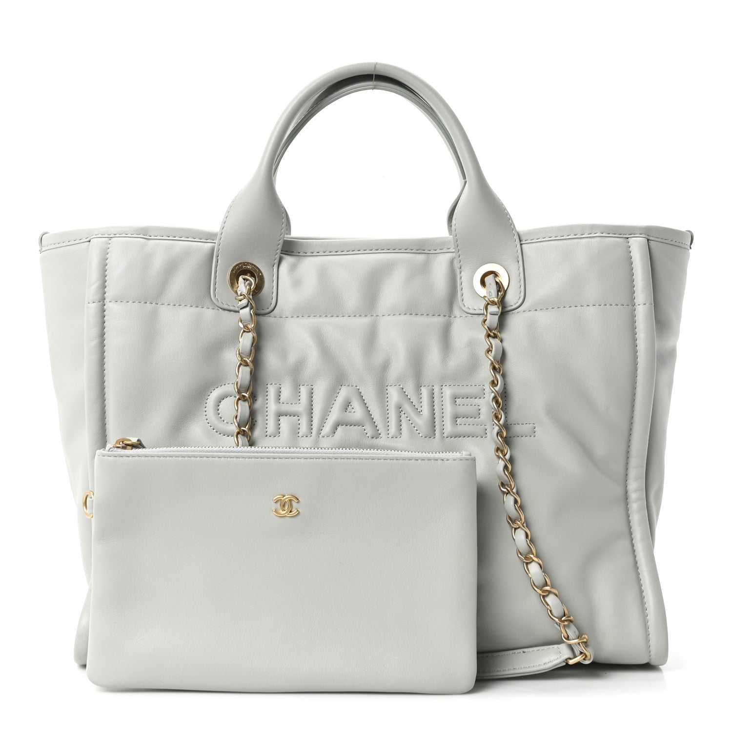 Chanel Calfskin Small Deauville Tote Light Grey
