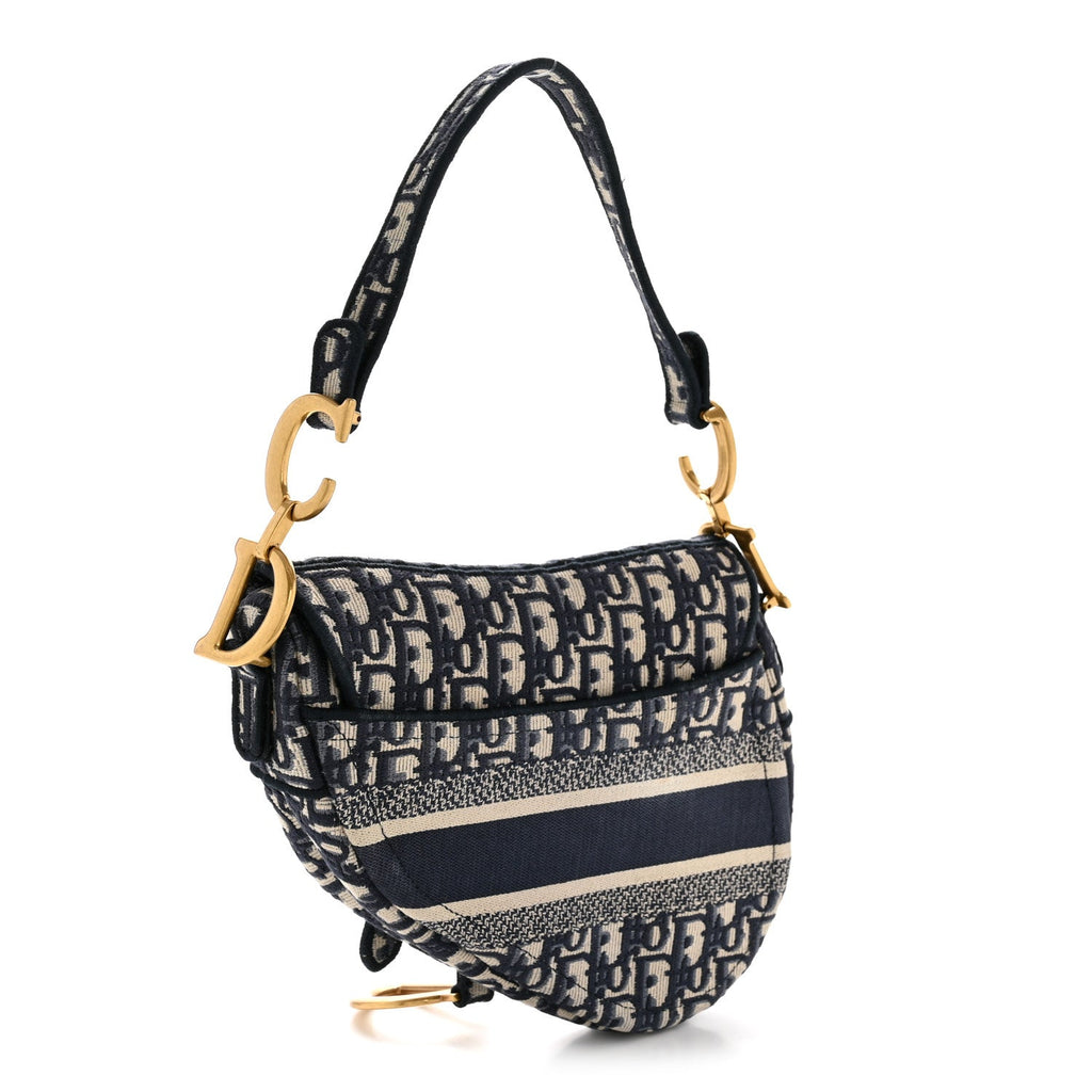 Christian Dior Oblique Embroidered Saddle Bag Blue
