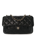 Chanel Caviar Fabric Foldable Tote Bag With Chain Black Multicolor