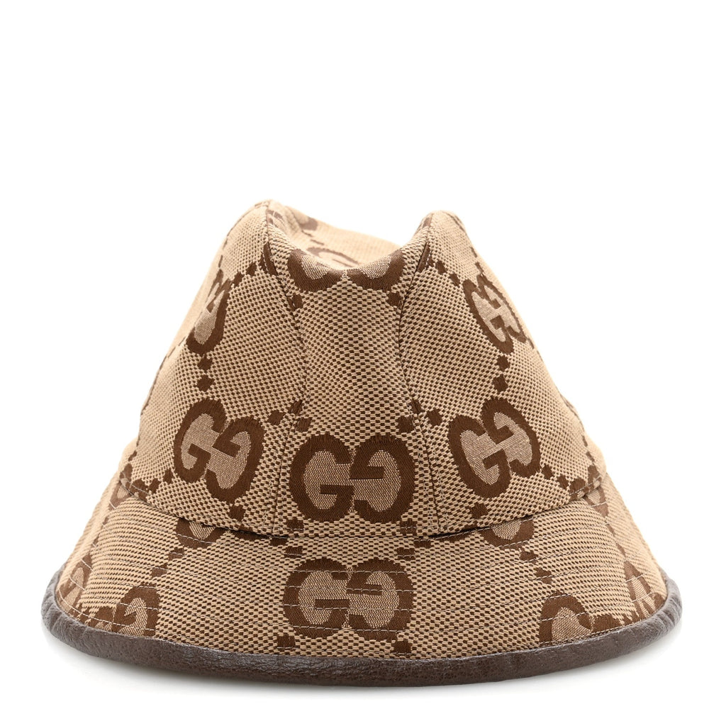 Gucci Monogram Jumbo GG Bucket Hat L Camel Ebony New Acero