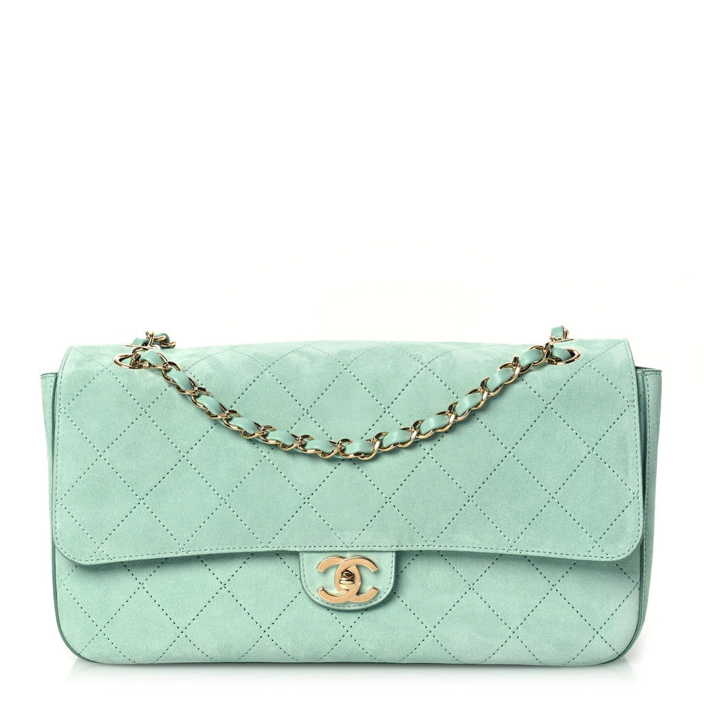 Chanel Suede Calfskin Small Souplissimo Maxi Flap Green