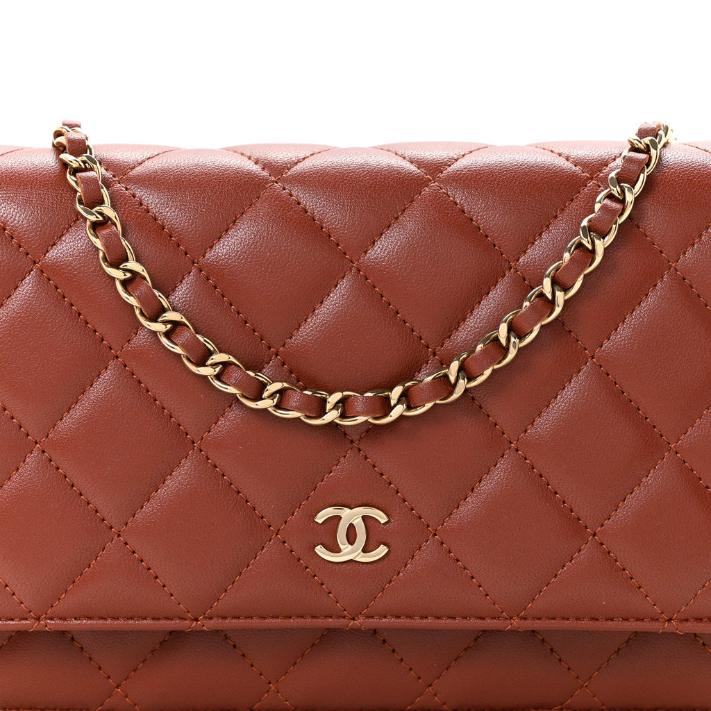 Chanel Lambskin Quilted Wallet On Chain WOC Brown