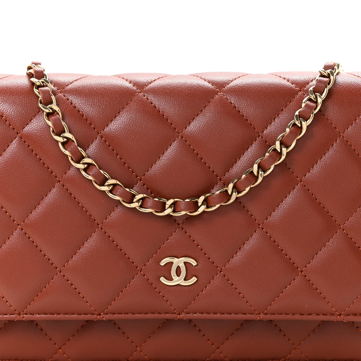 Chanel Lambskin Quilted Wallet On Chain WOC Brown