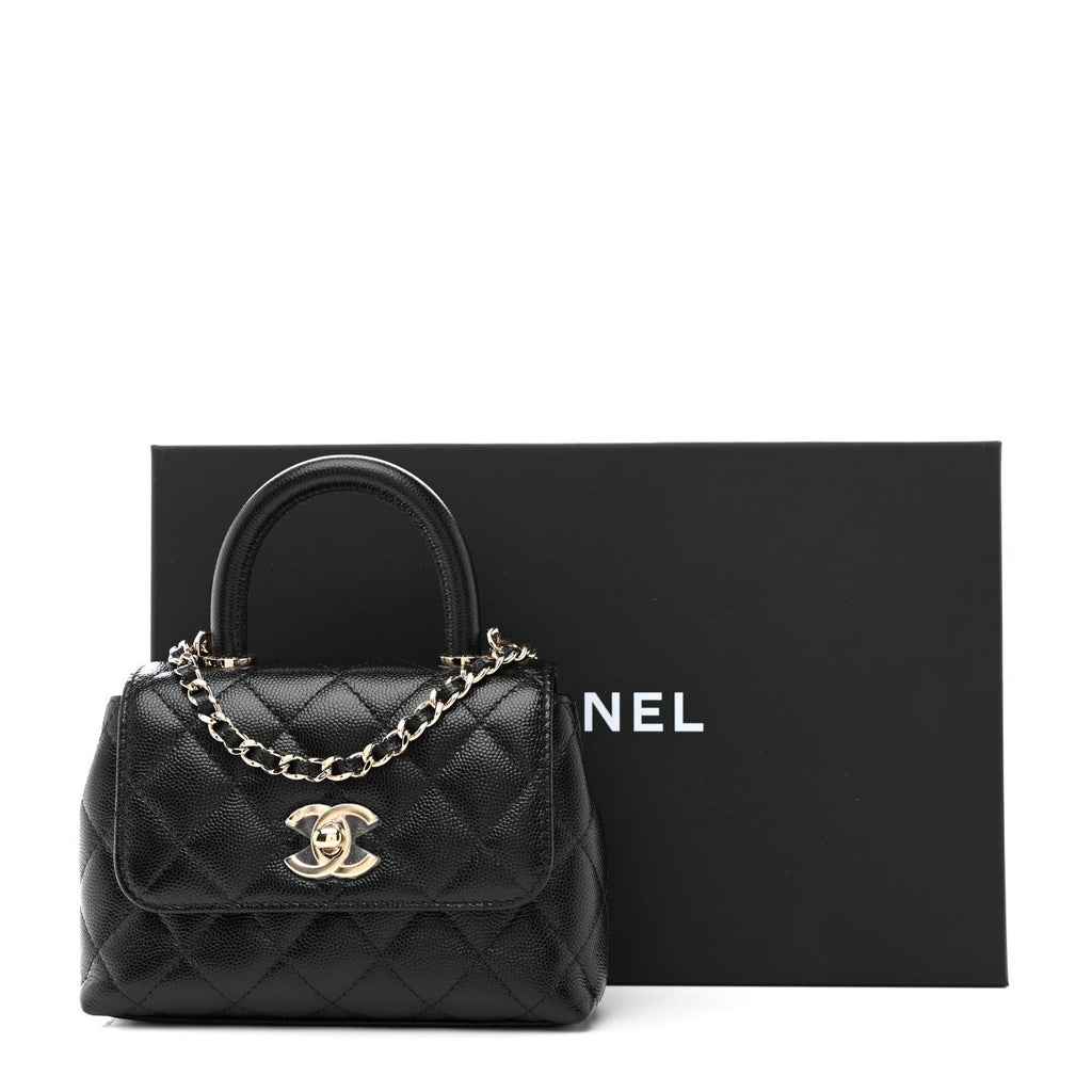Chanel Caviar Quilted Coco Handle Clutch With Chain Black