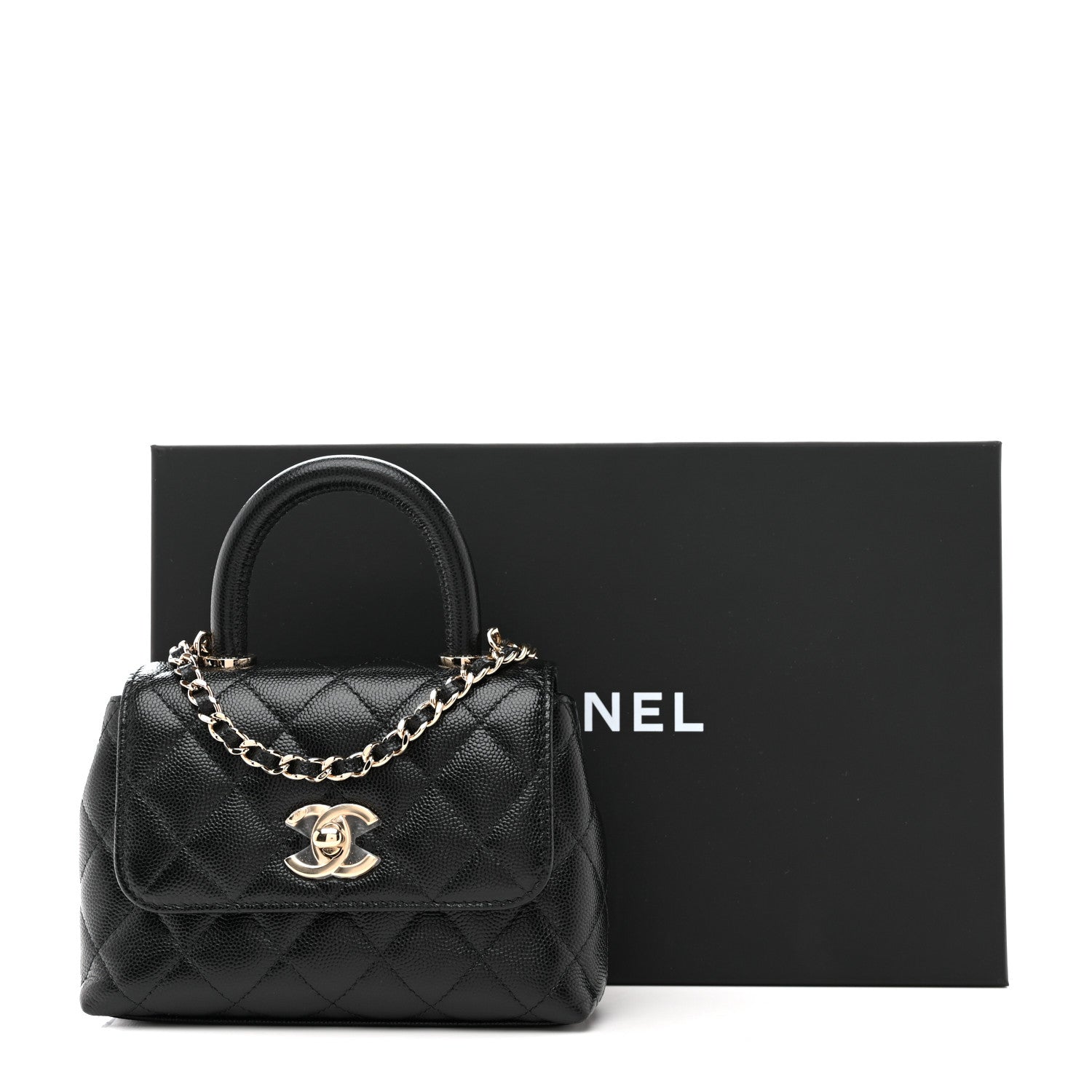 Chanel Caviar Quilted Coco Handle Clutch With Chain Black
