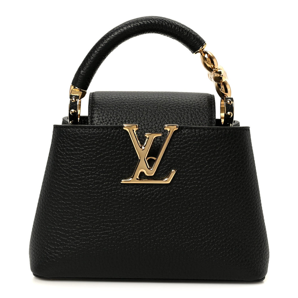 Louis Vuitton Taurillon Embellished Flower Handle Capucines Mini Black