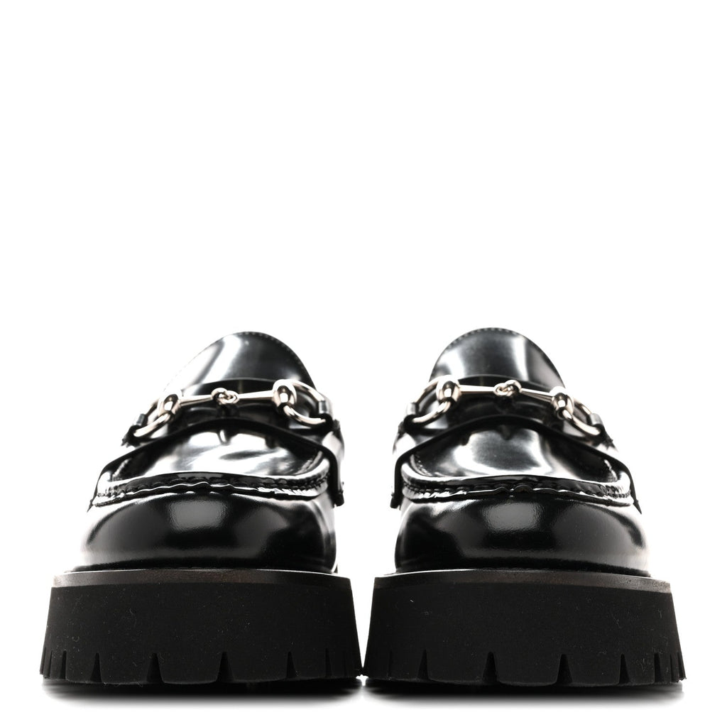 Gucci Cordovan Lux Womens Horsebit 45mm Platform Loafers 39.5 Black