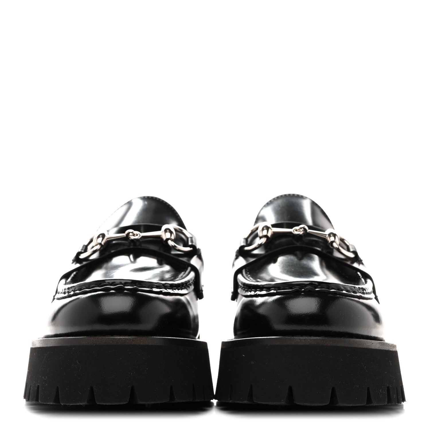 Gucci Cordovan Lux Womens Horsebit 45mm Platform Loafers 39.5 Black