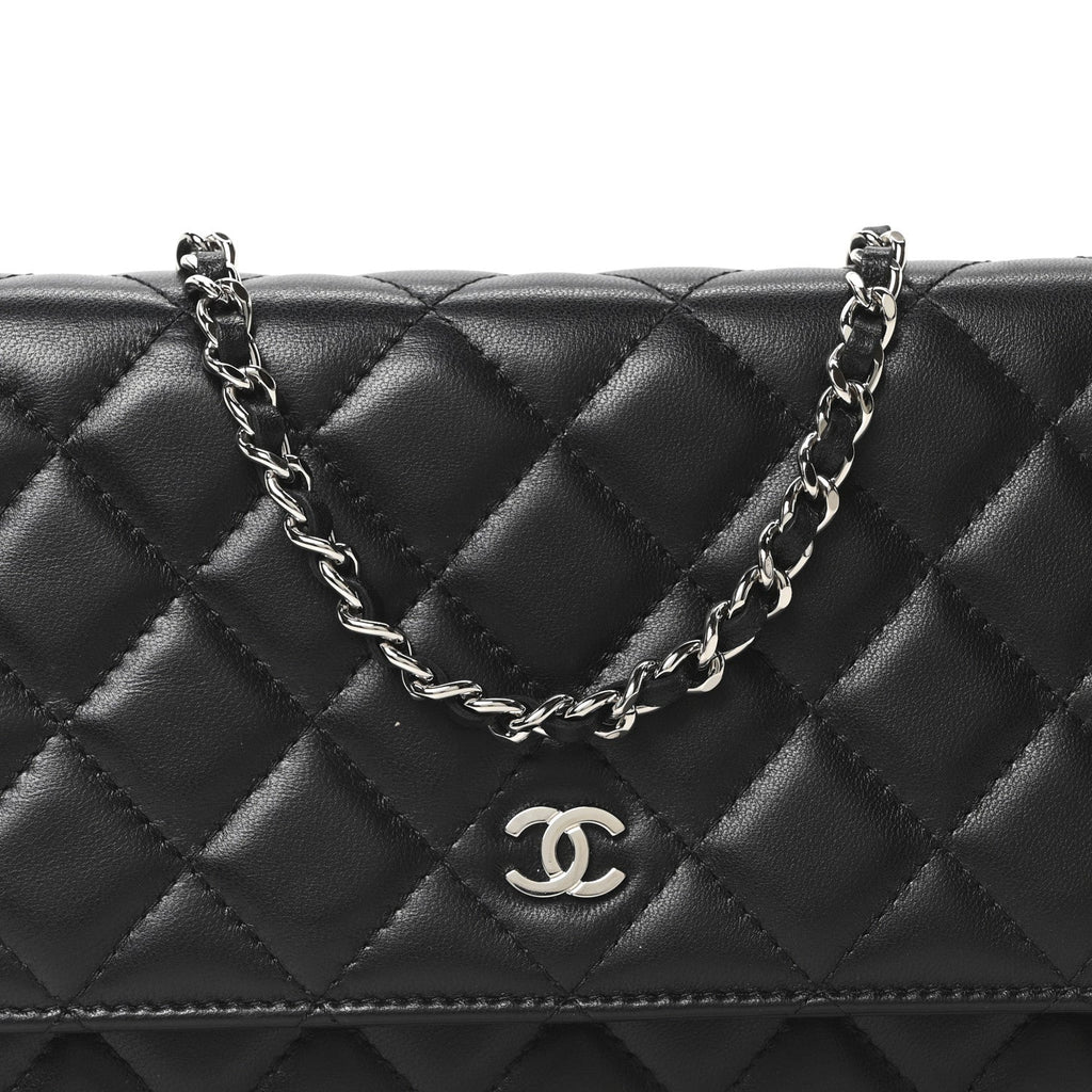 Chanel Lambskin Quilted Wallet On Chain WOC Black