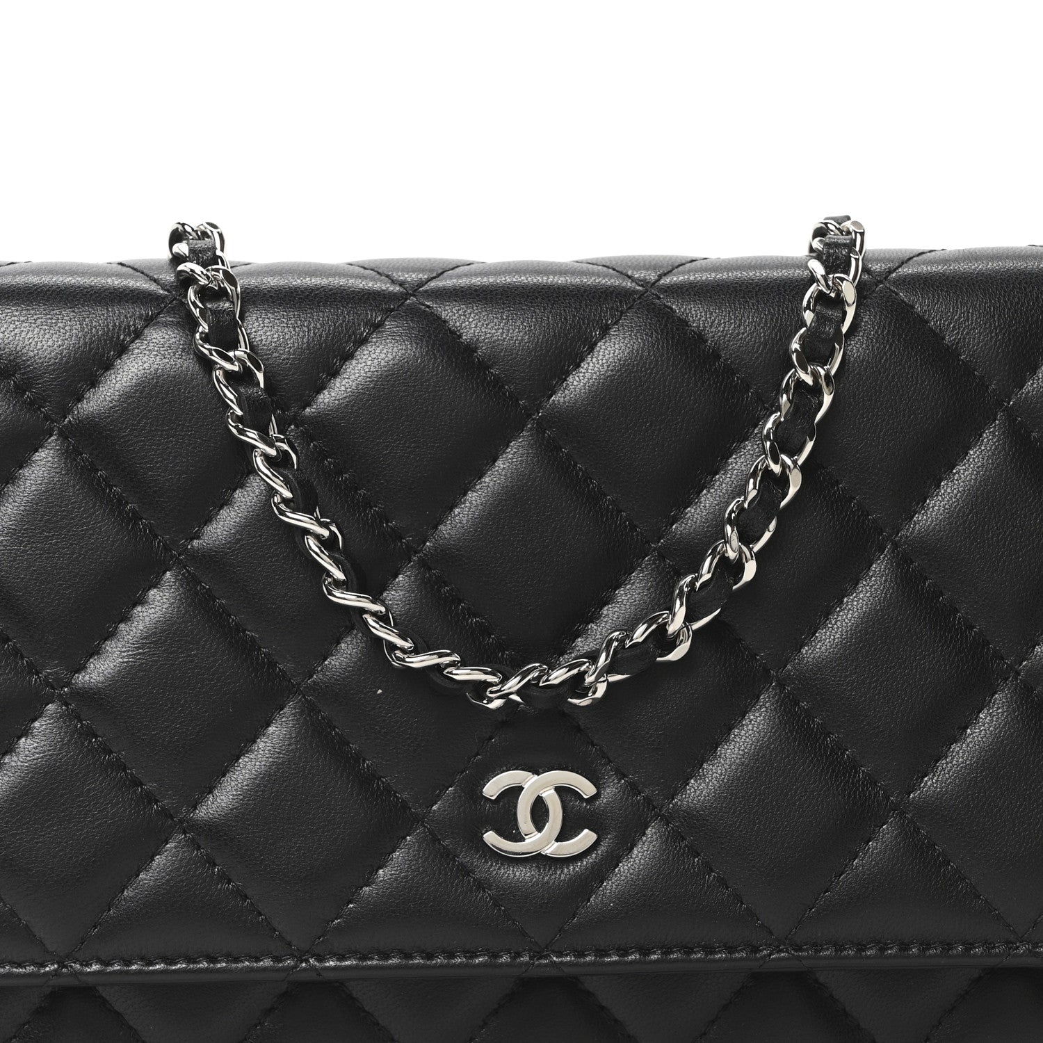 Chanel Lambskin Quilted Wallet On Chain WOC Black