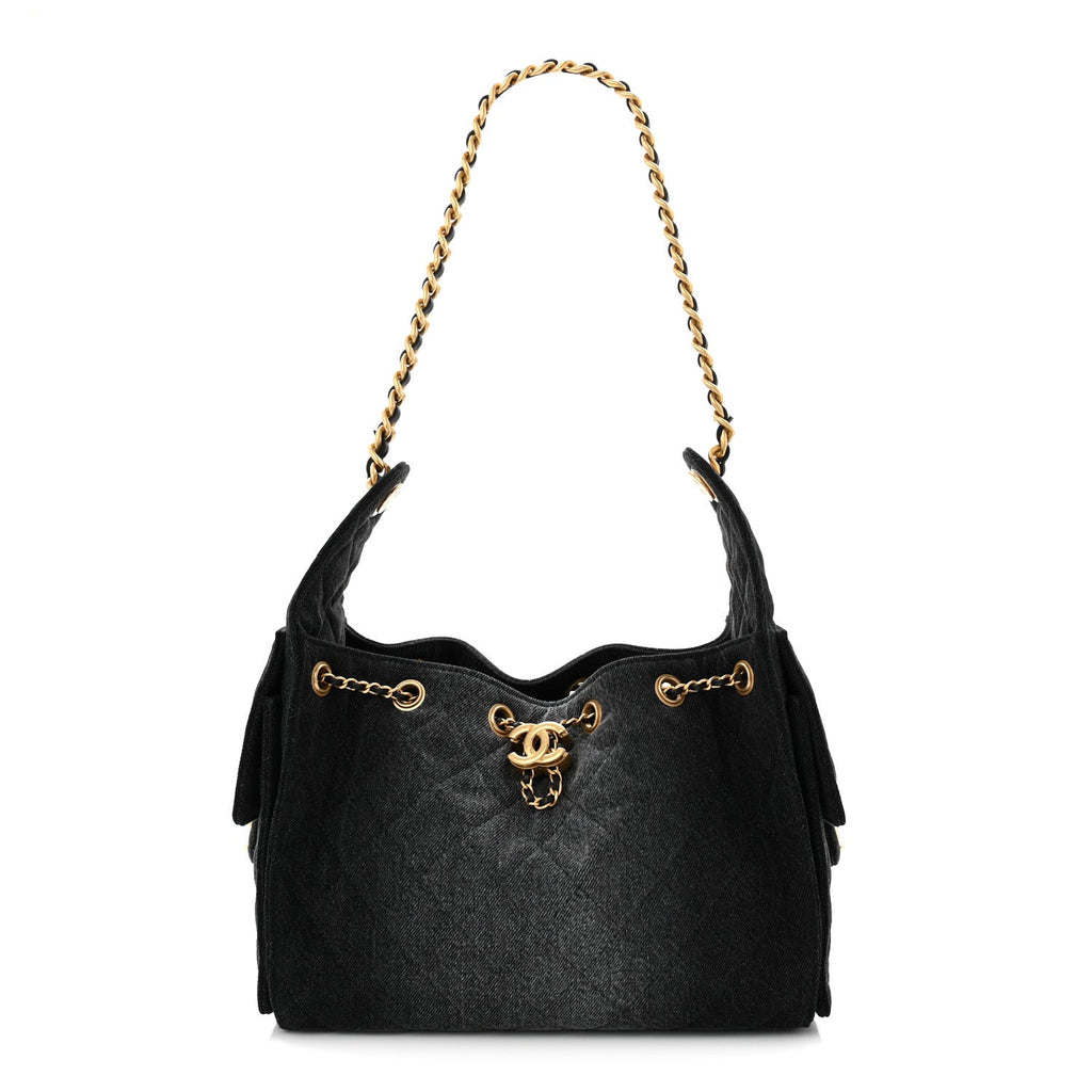 Chanel Washed Denim Quilted Small Chanel 25 Handbag Black