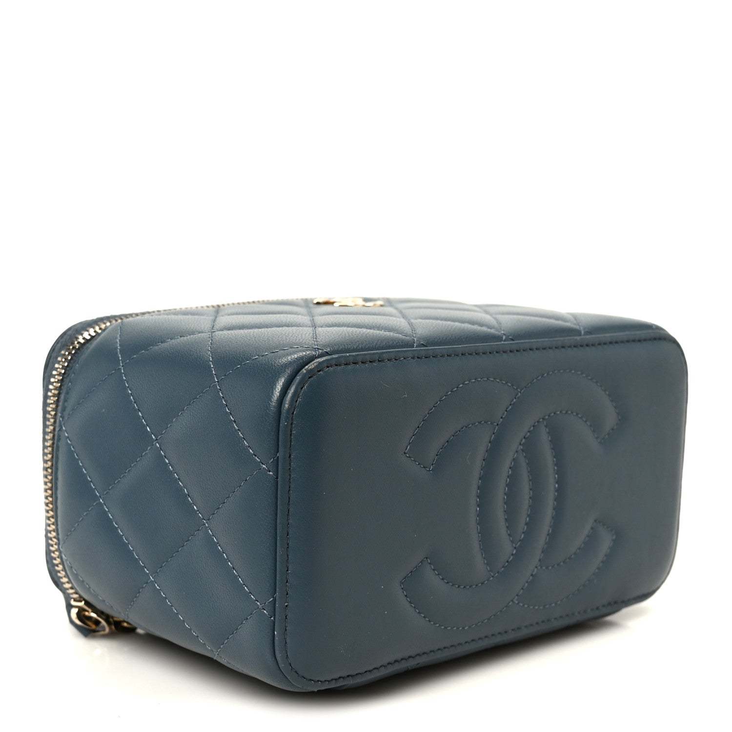 Chanel Lambskin Quilted Small Top Handle Vanity Case With Chain Blue