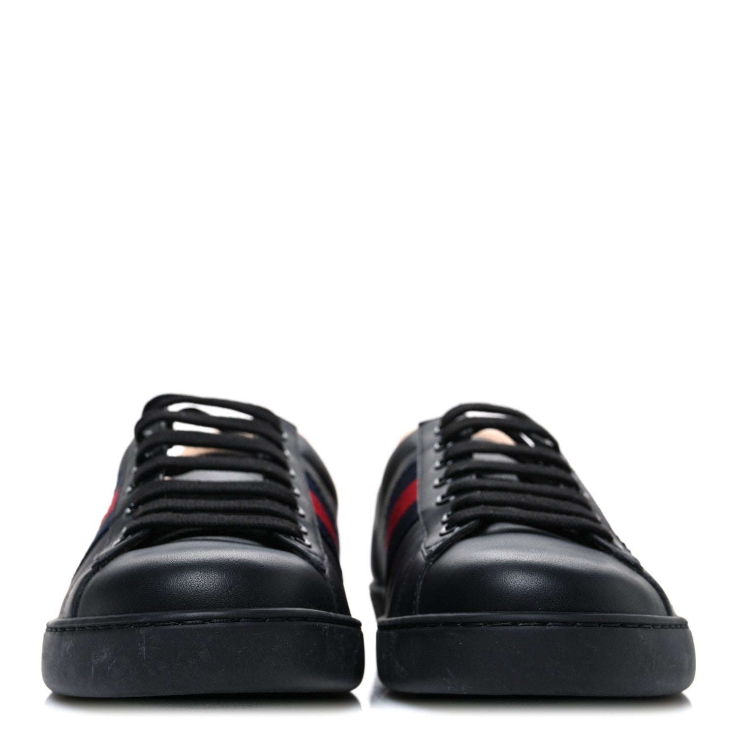 Gucci Miro Soft Calfskin Laminated Ayers Web Bee Embroidered Mens Ace Sneakers 6 Black Red Flame Night